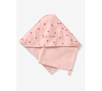 Bath cape + wash mitt MY HEART printed pink
