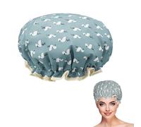 Bath Caps Elastic Band Waterproof Plastic Shower Cap with Ruffled Edge Covering Ears Keeping Hair Dry Reusable Double Layers Kitchen Oil-proof Cap for Long, Short & Curly Hair (Blue bird)