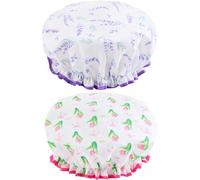 Bath Caps Elastic Band Waterproof Shower Caps With Ruffled Edge Covering Ears Keeping Hair Dry Kitchen Oil-proof Cap for Girls and Women (Floral)
