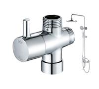 Bath Diverter - Brass Splitter Valve, Shower Flow Control Outlet Threaded Pipe Connecting Hardware | Manual Three Way T-Shaped Rainfall Head Attachment with Rubber Gasket