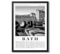 Bath - England England Travel Poster, Black And White Photographic City Destination Print, Britain Picture, Living Room Decor, Archival Matte, A3 (Black Frame) - 42x29.7cm