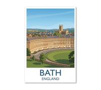 Bath, England - Romantic Travel Poster Celebrating The Royal Crescent & Abbey Gi Print on Canvas