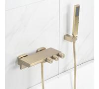 Bath Faucet with Hand Shower Waterfall, Bath Faucet Brass Water Cold and Hot Faucet for Bathroom Bathtub, Gold