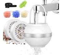 Bath Filter for Tub Faucet, Bath Water Filter with Shower Ball and Shampoo Brush Removes Contaminants & pH Balancer, Improved Skin, Hair, and Nail Condition - BPA-Free & Easy Install (White)