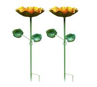 Bath for with Ground Spike - Statue Drinking Bowl Two Pieces Shape | Metal Garden Tub with Feeder | Hummingbird Bee Butterfly Yard Indoor Backyard Lawn