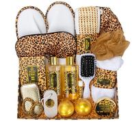Bath Gift Set for Women and Men, Gift Baskets for Women, 20 Pcs Set Honey & Almond Leopard Spa Gift for Valentines Day Mothers Day Birthday, Home Spa Kit Gift Set