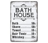 Bath House Price List Sign Vintage Metal Sign Decor Signs Shower Shave House Farmhouse Rustic Bathroom Decorations Wall Art Bathhouse Gift 16x12 Inch