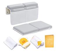 Bath Kneeler and Elbow Rest Pad, 1.75 inch Extra Thick Baby Bath Kneeling Pad and Elbow Pad for Bathtub. Bath Tub Elbow Pad with Infant Toy and Baby Accessories Organizer, Grey
