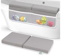 Bath Kneeler and Elbow Rest Pad Set - Thick Kneeling Mat for Baby and Toddler Bathing Tub Time - Nonslip Bathtub Pads to Cushion Knees - Waterproof Mats with Bathroom Toy Organizer for Accessories