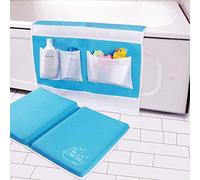 Bath Kneeler with Elbow Rest Bathtub 1.5" Thick Kneeler Mat with Toy Organizer - Bath Kneeling Pad for Baby Bath Time - Detachable and Foldable Child Bath Tub Pad for Parents- Blue