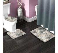 Bath Mat,3 Piece Bathroom Rug Set, Retro Shabby Style Flannel Non Slip Toilet Seat Cover Set,Large Contour Mat,Lid Cover For Men/Women