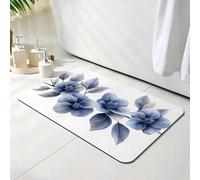 Bath Mat 30 x 40 cm, Blue Bathroom Mat, Super Absorbent Carpet, Non Slip Thin Rubber Backing Bathroom Washable Rug Fit Under Door, Quick Dry Bath Foot Mats, Easy to Clean, for Shower Leaf O-6905