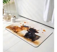 Bath Mat 30 x 40 cm, Cartoon Bathroom Mat, Super Absorbent Carpet, Non Slip Thin Rubber Backing Bathroom Washable Rug Fit Under Door, Quick Dry Bath Foot Mats, Easy to Clean, for Shower Ox O-3080