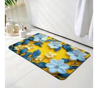 Bath Mat 30 x 40 cm, Flower Bathroom Mat, Super Absorbent Carpet, Non Slip Thin Rubber Backing Bathroom Washable Rug Fit Under Door, Quick Dry Bath Foot Mats, Easy to Clean, for Shower Yellow O-1739