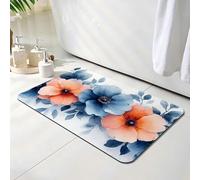 Bath Mat 30 x 40 cm, Flower Bathroom Mat, Super Absorbent Carpet, Non Slip Thin Rubber Backing Bathroom Washable Rug Fit Under Door, Quick Dry Bath Foot Mats, Easy to Clean, for Shower Summer O-8093