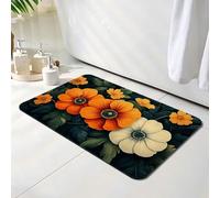 Bath Mat 30 x 40 cm, Orange Bathroom Mat, Super Absorbent Carpet, Non Slip Thin Rubber Backing Bathroom Washable Rug Fit Under Door, Quick Dry Bath Foot Mats, Easy to Clean, for Shower Flowers O-5996