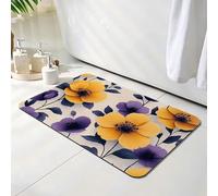 Bath Mat 30 x 40 cm, Yellow Bathroom Mat, Super Absorbent Carpet, Non Slip Thin Rubber Backing Bathroom Washable Rug Fit Under Door, Quick Dry Bath Foot Mats, Easy to Clean, for Shower Flower O-2495