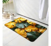 Bath Mat 30 x 40 cm, Yellow Bathroom Mat, Super Absorbent Carpet, Non Slip Thin Rubber Backing Bathroom Washable Rug Fit Under Door, Quick Dry Bath Foot Mats, Easy to Clean, for Shower Leaf O-2144