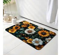 Bath Mat 40 x 50 cm, Flower Bathroom Mat, Super Absorbent Carpet, Non Slip Thin Rubber Backing Bathroom Washable Rug Fit Under Door, Quick Dry Bath Foot Mats, Easy to Clean, for Shower Plant O-8068