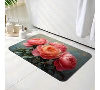 Bath Mat 40 x 50 cm, Pink Bathroom Mat, Super Absorbent Carpet, Non Slip Thin Rubber Backing Bathroom Washable Rug Fit Under Door, Quick Dry Bath Foot Mats, Easy to Clean, for Shower Peony O-220