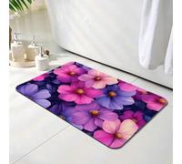 Bath Mat 40 x 50 cm, Purple Bathroom Mat, Super Absorbent Carpet, Non Slip Thin Rubber Backing Bathroom Washable Rug Fit Under Door, Quick Dry Bath Foot Mats, Easy to Clean, for Shower Flower O-6772