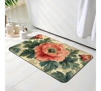 Bath Mat 40 x 50 cm, Red Bathroom Mat, Super Absorbent Carpet, Non Slip Thin Rubber Backing Bathroom Washable Rug Fit Under Door, Quick Dry Bath Foot Mats, Easy to Clean, for Shower Rose O-301