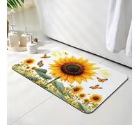 Bath Mat 40 x 50 cm, Summer Bathroom Mat, Super Absorbent Carpet, Non Slip Thin Rubber Backing Bathroom Washable Rug Fit Under Door, Quick Dry Bath Mats, Easy to Clean, for Shower Sunflower O-7357