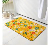 Bath Mat 40 x 50 cm, Yellow Bathroom Mat, Super Absorbent Carpet, Non Slip Thin Rubber Backing Bathroom Washable Rug Fit Under Door, Quick Dry Bath Foot Mats, Easy to Clean, for Shower Flowers O-3019