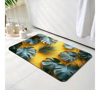 Bath Mat 40 x 50 cm, Yellow Bathroom Mat, Super Absorbent Carpet, Non Slip Thin Rubber Backing Bathroom Washable Rug Fit Under Door, Quick Dry Bath Foot Mats, Easy to Clean, for Shower Leaf O-2245