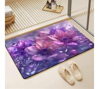 Bath Mat 40x60cm, Quick Dry Bathroom Mat, Fast Absorption Bath Mats for Bathroom Accessories, Non-Slip Thin Rug Bathmat Bath Matt Floor Washable Carpet for Toilet Shower Kitchen Decor Purple 5-403