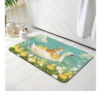 Bath Mat 50 x 60 cm, Animal Bathroom Mat, Super Absorbent Carpet, Non Slip Thin Rubber Backing Bathroom Washable Rug Fit Under Door, Quick Dry Bath Foot Mats, Easy to Clean, for Shower Swan O-2364