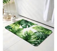 Bath Mat 50 x 60 cm, Green Bathroom Mat, Super Absorbent Carpet, Non Slip Thin Rubber Backing Bathroom Washable Rug Fit Under Door, Quick Dry Bath Foot Mats, Easy to Clean, for Shower Plant O-8133