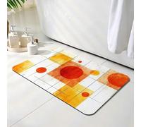 Bath Mat 50 x 60 cm, Orange Bathroom Mat, Super Absorbent Carpet, Non Slip Thin Rubber Backing Bathroom Washable Rug Fit Under Door, Quick Dry Bath Foot Mats, Easy to Clean, for Shower Geometry O-5982