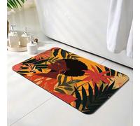 Bath Mat 50 x 60 cm, Plant Bathroom Mat, Super Absorbent Carpet, Non Slip Thin Rubber Backing Bathroom Washable Rug Fit Under Door, Quick Dry Bath Foot Mats, Easy to Clean, for Shower Woman O-8088