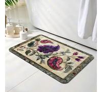 Bath Mat 50 x 60 cm, Purple Bathroom Mat, Super Absorbent Carpet, Non Slip Thin Rubber Backing Bathroom Washable Rug Fit Under Door, Quick Dry Bath Foot Mats, Easy to Clean, for Shower Flower O-6801