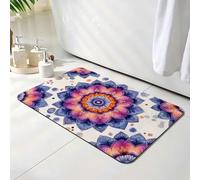 Bath Mat 50 x 60 cm, Purple Bathroom Mat, Super Absorbent Carpet, Non Slip Thin Rubber Backing Bathroom Washable Rug Fit Under Door, Quick Dry Bath Foot Mats, Easy to Clean, for Shower Mandala O-6630