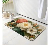 Bath Mat 50 x 60 cm, Retro Bathroom Mat, Super Absorbent Carpet, Non Slip Thin Rubber Backing Bathroom Washable Rug Fit Under Door, Quick Dry Bath Foot Mats, Easy to Clean, for Shower Flower O-7467