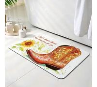 Bath Mat 50 x 60 cm, Retro Bathroom Mat, Super Absorbent Carpet, Non Slip Thin Rubber Backing Bathroom Washable Rug Fit Under Door, Quick Dry Bath Foot Mats, Easy to Clean, for Shower Boots O-7701