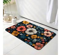 Bath Mat 50 x 60 cm, Summer Bathroom Mat, Super Absorbent Carpet, Non Slip Thin Rubber Backing Bathroom Washable Rug Fit Under Door, Quick Dry Bath Foot Mats, Easy to Clean, for Shower Flower O-8655