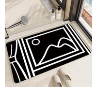 Bath Mat 50X80Cm Black Circle Diatom Mud Bath Mats, Non-Slip Super Absorbent Quick Drying Floor Mat, Durable Machine Washable Living Room Carpet,For Bedroom, Kitchen, Toilet, Door