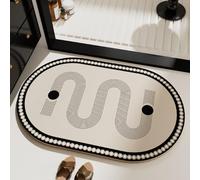 Bath Mat 50X80Cm Black Circle Diatom Mud Bath Mats, Non-Slip Super Absorbent Quick Drying Floor Mat, Durable Machine Washable Living Room Carpet,For Bedroom, Kitchen, Toilet, Door