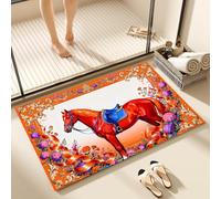 Bath Mat 50X80Cm Red Horse Diatom Mud Bath Mats, Non-Slip Super Absorbent Quick Drying Floor Mat, Durable Machine Washable Living Room Carpet,For Bedroom, Kitchen, Toilet, Door