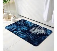 Bath Mat 60 x 90 cm, Blue Bathroom Mat, Super Absorbent Carpet, Non Slip Thin Rubber Backing Bathroom Washable Rug Fit Under Door, Quick Dry Bath Foot Mats, Easy to Clean, for Shower Leaf O-6992
