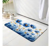 Bath Mat 60 x 90 cm, Blue Bathroom Mat, Super Absorbent Carpet, Non Slip Thin Rubber Backing Bathroom Washable Rug Fit Under Door, Quick Dry Bath Foot Mats, Easy to Clean, for Shower Poppy O-3122