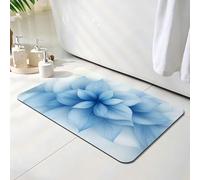 Bath Mat 60 x 90 cm, Blue Bathroom Mat, Super Absorbent Carpet, Non Slip Thin Rubber Backing Bathroom Washable Rug Fit Under Door, Quick Dry Bath Foot Mats, Easy to Clean, for Shower Flower O-7640