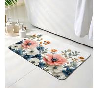 Bath Mat 60 x 90 cm, Flower Bathroom Mat, Super Absorbent Carpet, Non Slip Thin Rubber Backing Bathroom Washable Rug Fit Under Door, Quick Dry Bath Foot Mats, Easy to Clean, for Shower Plant O-8036