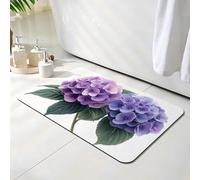 Bath Mat 60 x 90 cm, Purple Bathroom Mat, Super Absorbent Carpet, Non Slip Thin Rubber Backing Bathroom Washable Rug Fit Under Door, Quick Dry Bath Mats, Easy to Clean, for Shower Hydrangea O-6425