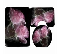 Bath Mat Abstract Black Rose Non Slip Bathroom Mat 3 Pieces Doormat Water Absorbent Floor Mats U-Shape Toilet Door Mats Indoor Machine Washable Bathmats Doormat 50x80cm