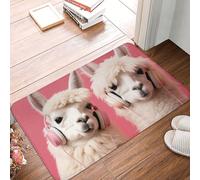 Bath Mat Alpaca Listening To Music 40X60Cm Doormat Print Easy Clean Entrance Rug For Home Laundry Pets