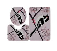 Bath Mat Black Animal Tree Non Slip Bathroom Mat 3 Pieces Doormat Water Absorbent Floor Mats U-Shape Toilet Door Mats Indoor Machine Washable Bathmats Doormat 45x75cm